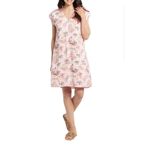 Tribal Femme Womens Pop Over Pink Paradise Cap Sleeve A-Line Midi Dress Sz L - Picture 1 of 15